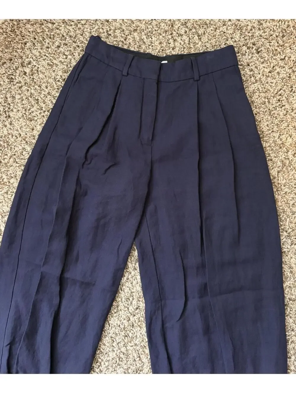 Aritzia Babaton Linen Blend Navy Blue Wide Leg Dress Pants Women’s Size 0